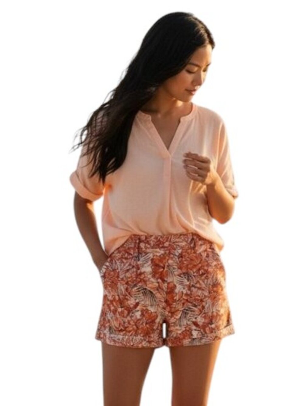 Loft | Women's Shorts |Tropical Print | Red, Peach,Tan,White Black | Size L (10)
